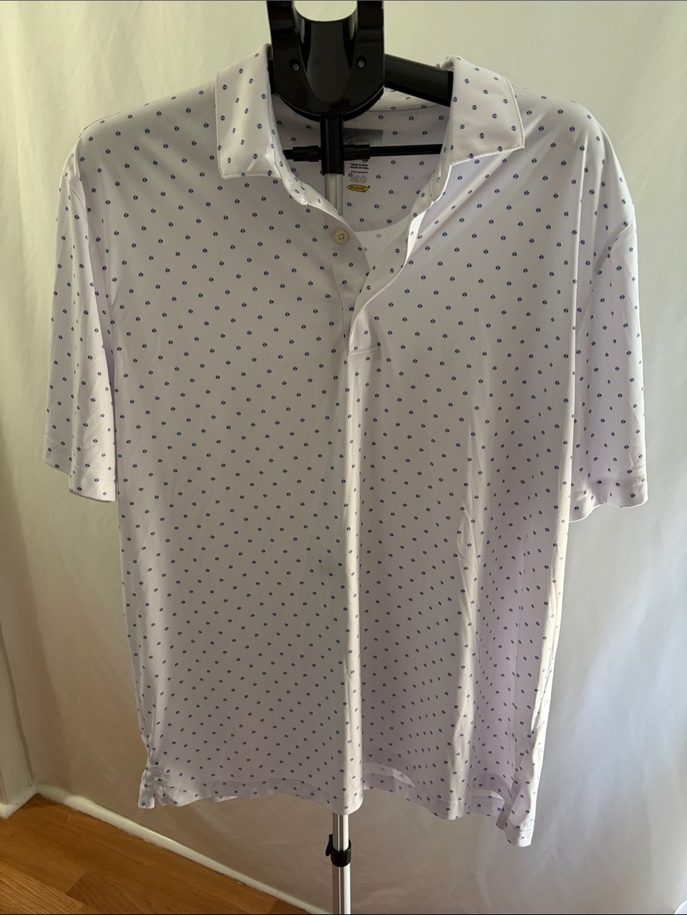 Greg Norman Collection White Polo with Small Navy Dot Print
